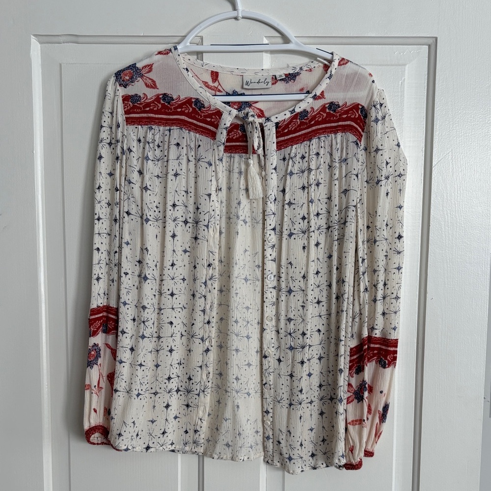 Wonderlt Red and Blue Patterned Blouse